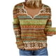 thumbnail image 1 of Blusa bordada de manga larga con cuello en V y estampado informal retro para mujer Pompotops  gfhjh11161, 1 of 7