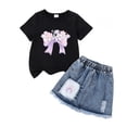 thumbnail image 6 of BRGZLK Girl's 2 Piece Cute Outfits Summer Trendy Bow Cherry Print Round Neck Short Sleeve Tops and Elastic Waist Skirt Casual Comfortable Set Black A 4-5 Years, 6 of 6