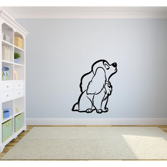 Lady And The Tramp Disney Cartoon Character Lady Portrait Silhouette Wall Sticker For Kids Boys Girls Room Bedroom Cute Home Decal Design Stickers Wall Art Vinyl Decoration Size (30x30 inch)