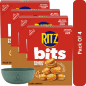 RITZ Bits Peanut Butter Sandwich Crackers, Snacks for Kids and Adults, Lunch Snacks, 8.8 oz-4pk, With Olive Green Bowl By ValueNest