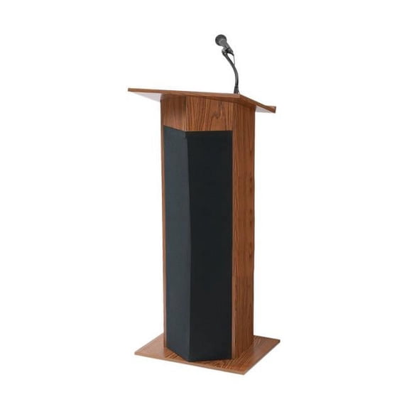 Oklahoma Sound® Power Plus Lectern with Wireless Tie Clip/ Lavalier Mic, Medium Oak