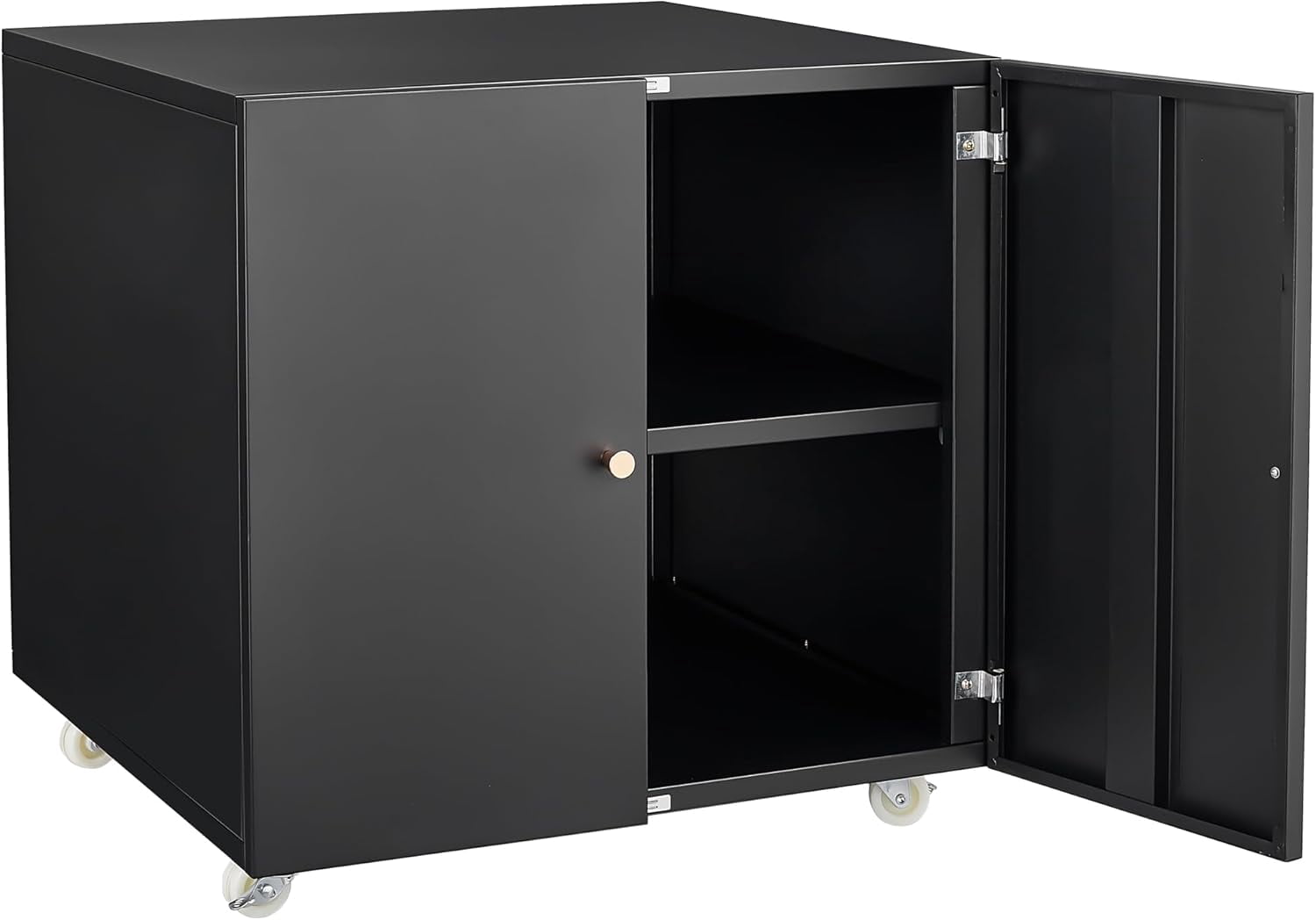 Metal Printer Stand with File Storage Cabinet, Printer Cabinet File Cabinet On Wheels with Door and Adjustable Shelf, Printer Table Stand for Home Office 23.62" H Black