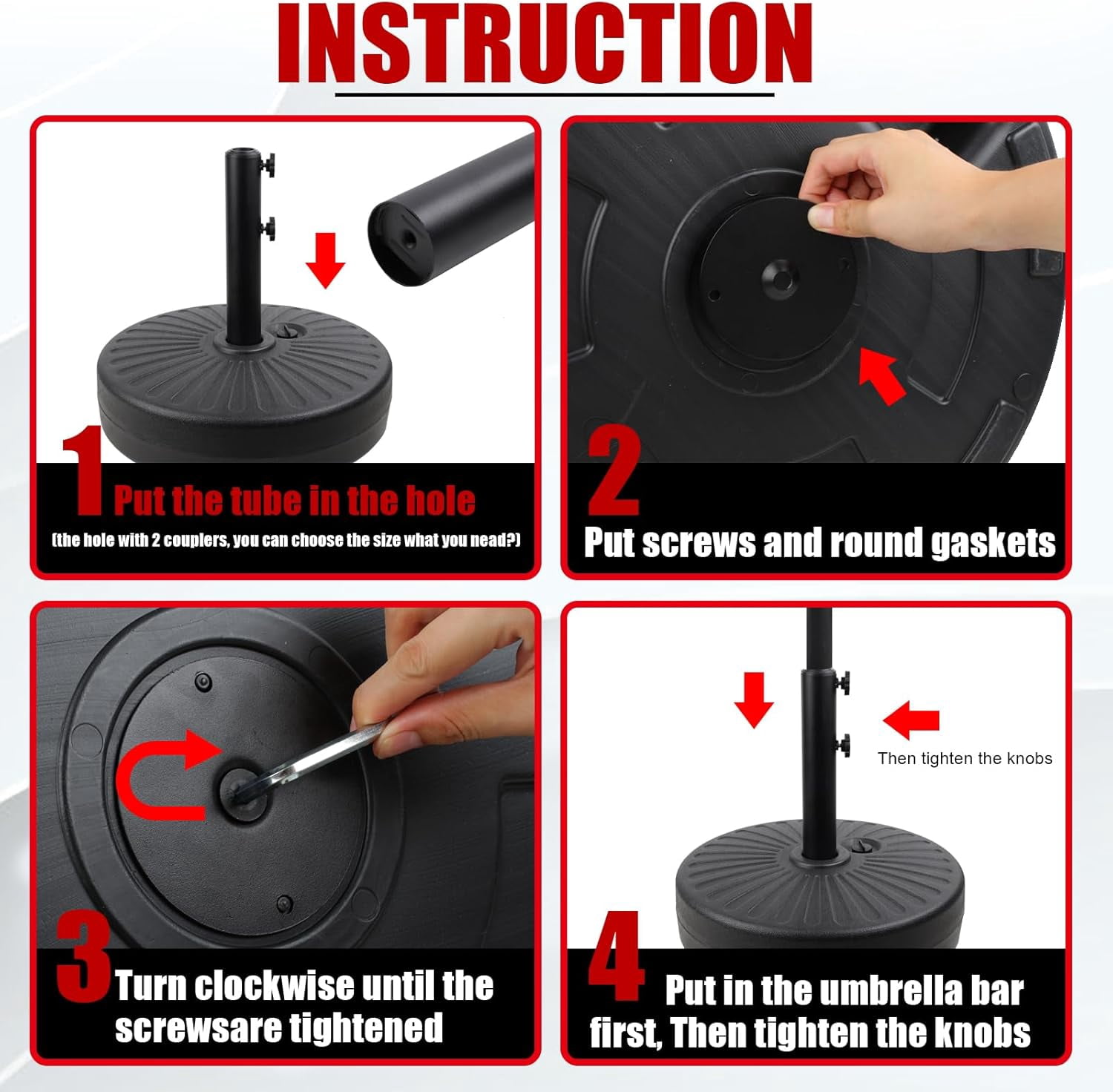 50Lbs Patio Umbrella Base, Outdoor Umbrella Stand Water Filled Stand, Market Patio Outdoor Heavy Duty Umbrella Holder (Black)