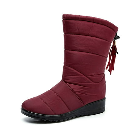 

Ymiytan Fuax Fur Lining Winter Warm Boots for Women & Ladies Women s Mid Calf Short Fashion Snow Boots Red 9