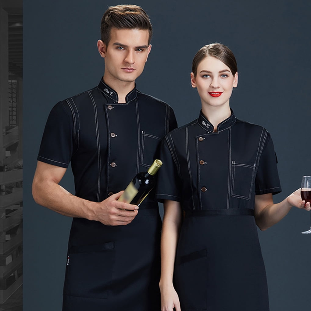 Maskred Easy To Clean Chef Coat Button Professional Uniform For Chefs Chef Uniforms Short Sleeve Chef Black 4xl 1set Other