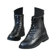 thumbnail image 5 of Povozer Girls Dress Boots Combat Boots Lace up Side Zipper Ankle Booties(Black,2.5), 5 of 5
