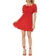 thumbnail image 2 of Vestido Floral con Mangas Abullonadas y Cuello Corazón con Fruncido en la Espalda, dobladillo con Volantes, M Rojo, 2 of 7
