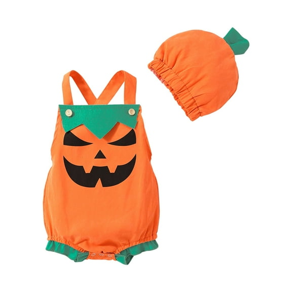Generic Baby Boys Girls Halloween Pumpkin Romper JackOLantern Orange Sleeveless Outfit Halloween Baby Girl Outfit Toddler Ghost Pumpkin Sweatshirt Romper Sleeveless Onesie Fall Clothes