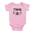 thumbnail image 3 of Twin A & Twin B White Baby Short Sleeve Twin Baby Bodysuit (Pink, 6-12M), 3 of 5
