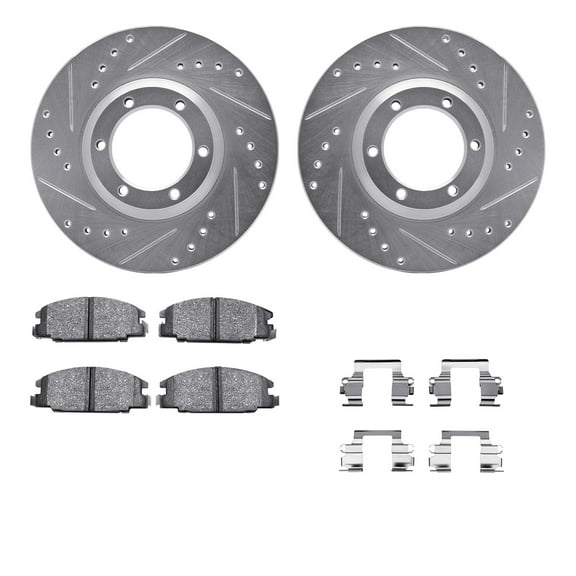 Dynamic Friction Company Front Brake Rotors-Drilled and Slotted-Silver with 5000 Advanced Brake Pads includes Hardware 7512-37006