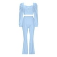 thumbnail image 5 of YUGYXL Women's 2 PC Ruffles Sleeve Crop Tops Wide Leg Pants Nightclub Party Tracksuit Outfits Suit Set Sky Blue S, 5 of 8