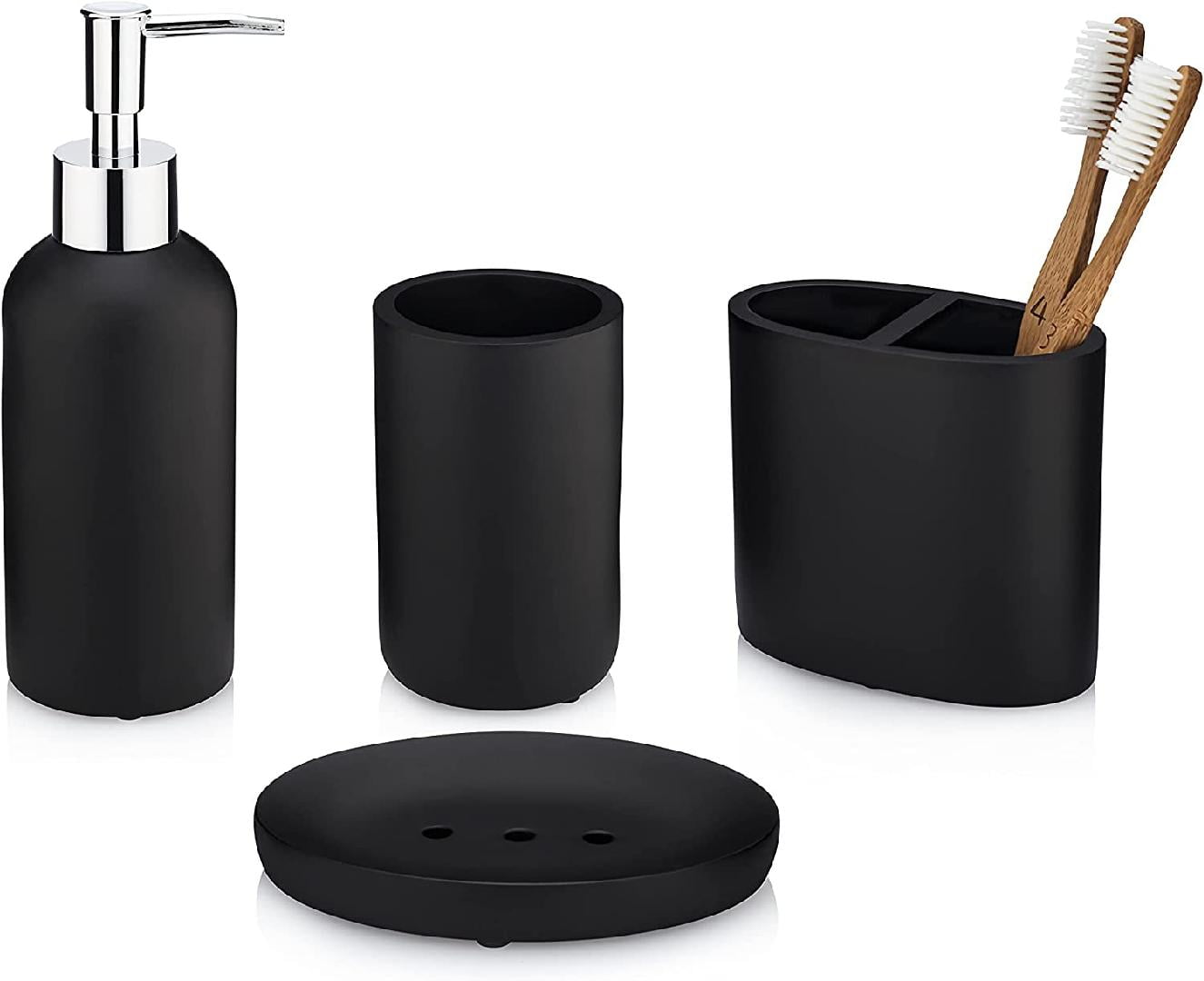 Matte Black Collection 4Piece Bathroom Accessory Set. Includes Soap