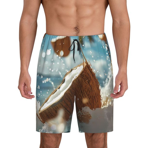 Fotbe Fresh Coconut Splash Pantalones Cortos de Pijama para Hombre, Ropa de Dormir, Pantalones de Pijama Cortos para Hombre-3X-Large