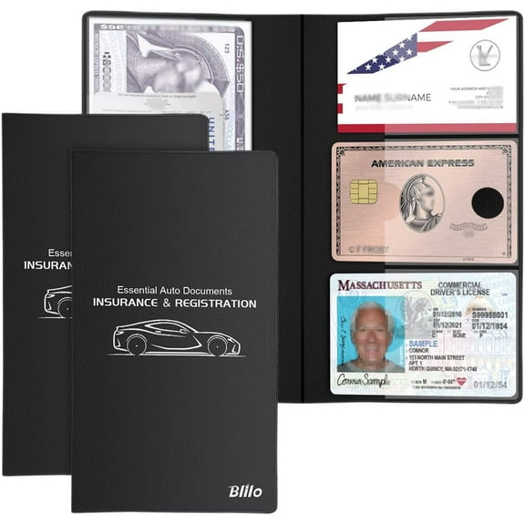 Car Registration & Insurance Document Holder, 2 PCS Auto Vehicle Glove Box Organizer Manual Case Wallet for Cards, Document, Driving License, Key Contact Information, Car Essential Accessories for
