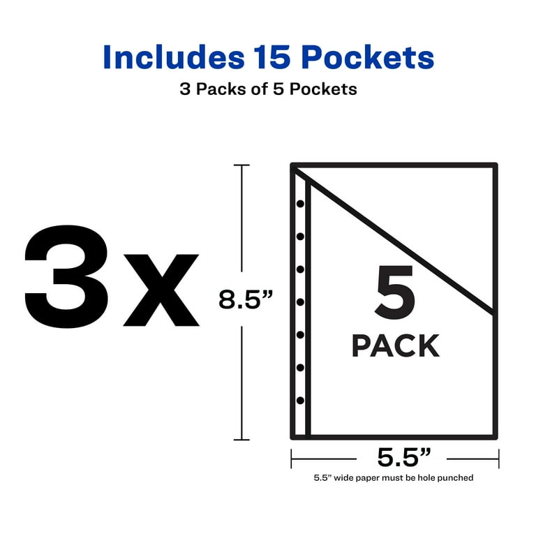 Avery® Mini Binder Pockets, Assorted Colors, Fits Mini 3-Ring Binders and 7-Ring  Binders, 5 Slash Jackets (75307)