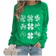 thumbnail image 2 of LEKWK Sweatshirts for Women Vintage Sketch Crew Neck Long Sleeve Graphic Tees White Grid Shamrock Print St Patricks Day Holiday Pullover, 2 of 5