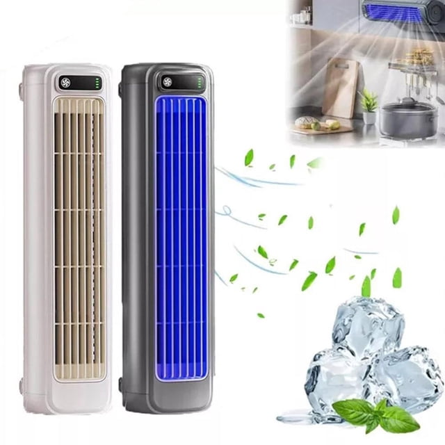 Constant Wind Tower Fan, Silent Desktop Turbine With Rechargeable High Capacity Battery, for Office and Kitchen Use, Gray