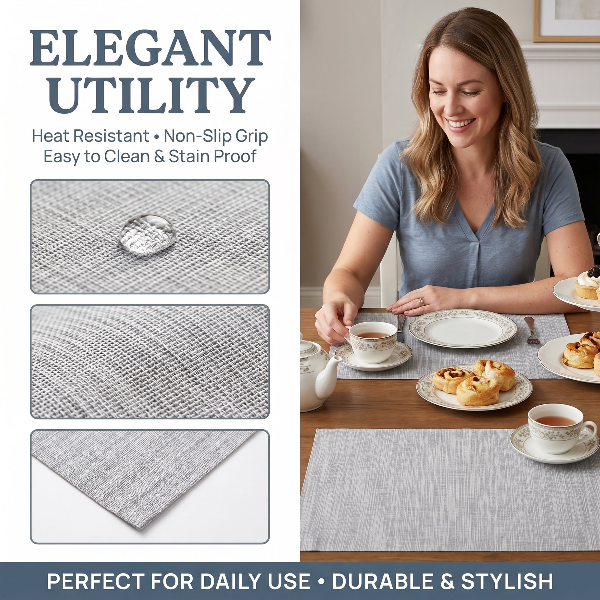 Unique Bargains 4Pcs Rustic Cotton Linen Blend Placemats Light Gray 15.7x11.8inch