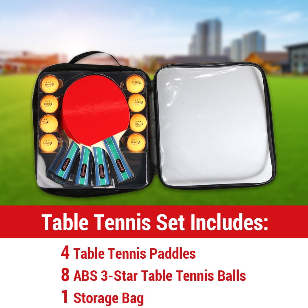 M Buder Table Tennis Paddles Set 4 Rackets 8 Balls Storage Bag 10.1 inches / 25.7 cm Indoor Outdoor Game