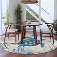 thumbnail image 3 of 6ft Round Rug, Blue Turtle Coastal Non-Skid Rubber Backing Large Area Rugs - Living Room Bedroom Home Office, Nautical Beach Sea Ocean Coral Indoor Floor Mat Carpets Washable Rug, 3 of 9