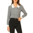thumbnail image 5 of INSPIRE CHIC Women's Contrast Peter Pan Collar Gingham Long Sleeve Button Front Shirt S Black, 5 of 7