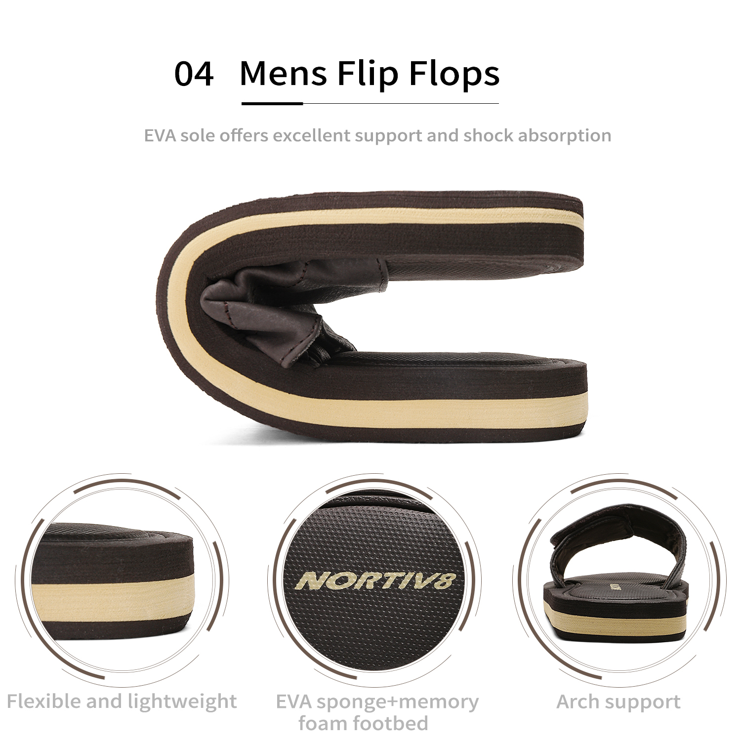 Nortiv 8 Men's Memory Foam Adjustable Slide Sandals Comfort Lightweight Beach Shoes Summer Outdoor Slipper Fusion Dark/Brown Size 15 - image 2 of 5