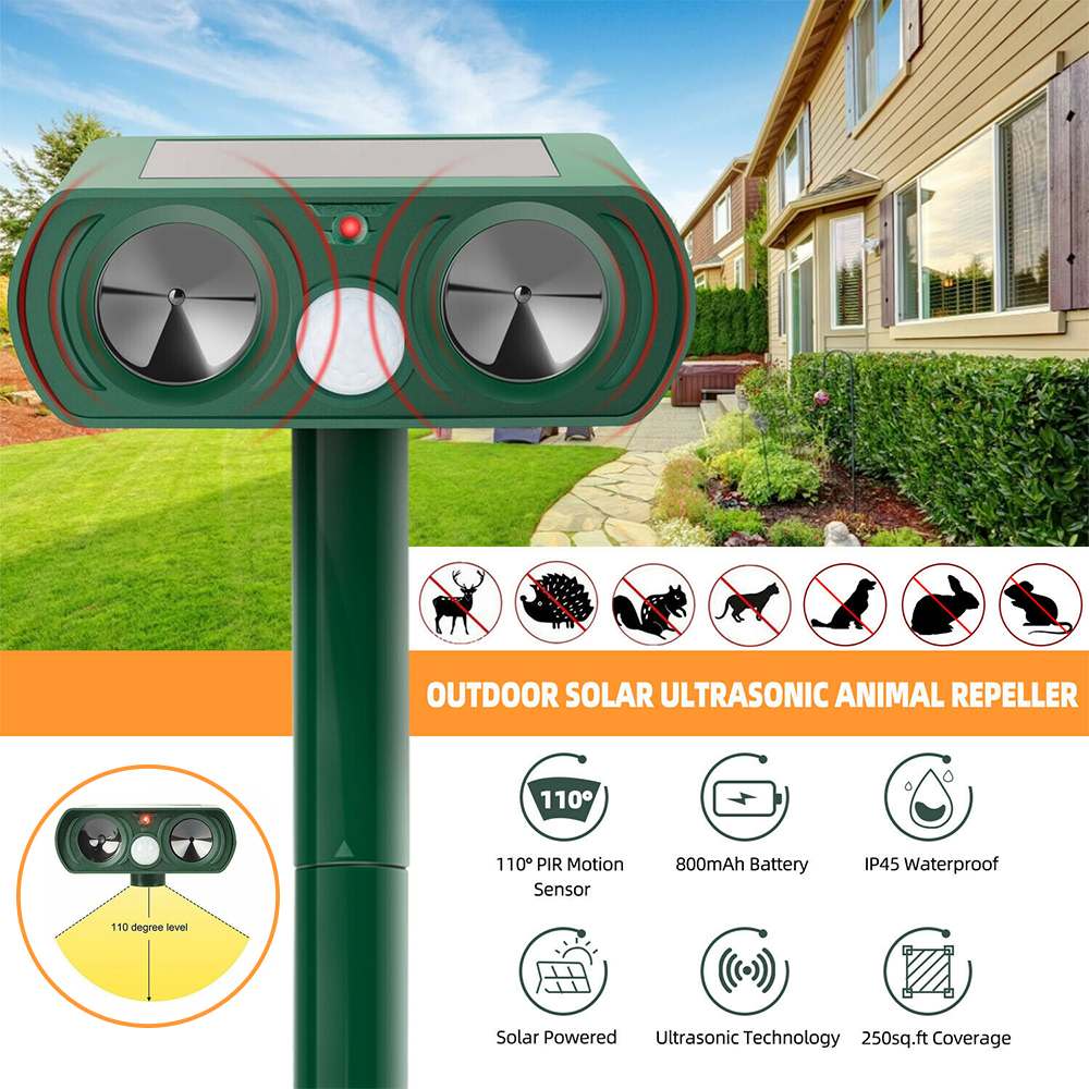 Animal Repeller Ultrasonic Solar Power Bird Dog Cat Skunk Deer Raccoon