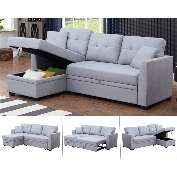 Reversible Sectional Sleeper Sofa with Storage Chaise LShaped Sleeper