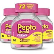 Pepto Bismol Chews, Upset Stomach Relief, Bismuth Subsalicylate, Multi-Symptom Relief of Gas, Nausea, Heartburn, Indigestion, Upset Stomach, Diarrhea 24 Chews (Pack of 3)