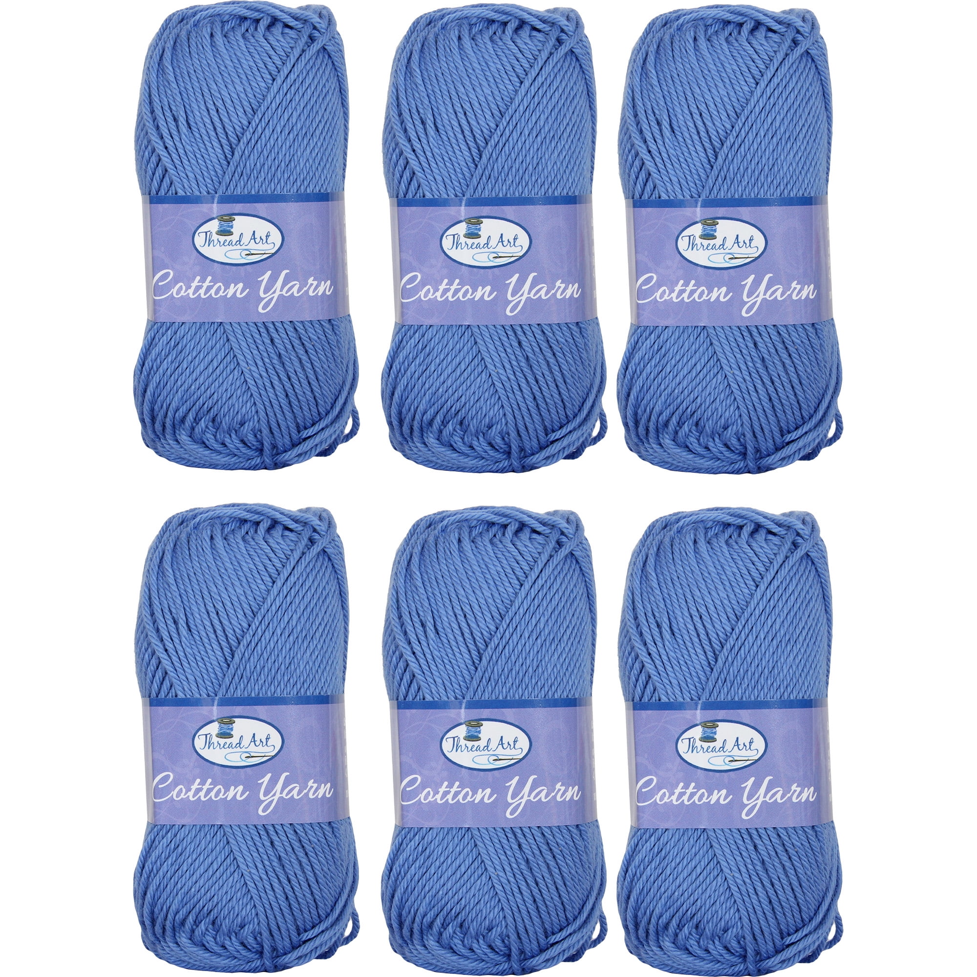 6 Pack of 100 Pure Cotton Crochet Yarn by Threadart Periwinkle 50 gram Skeins Worsted