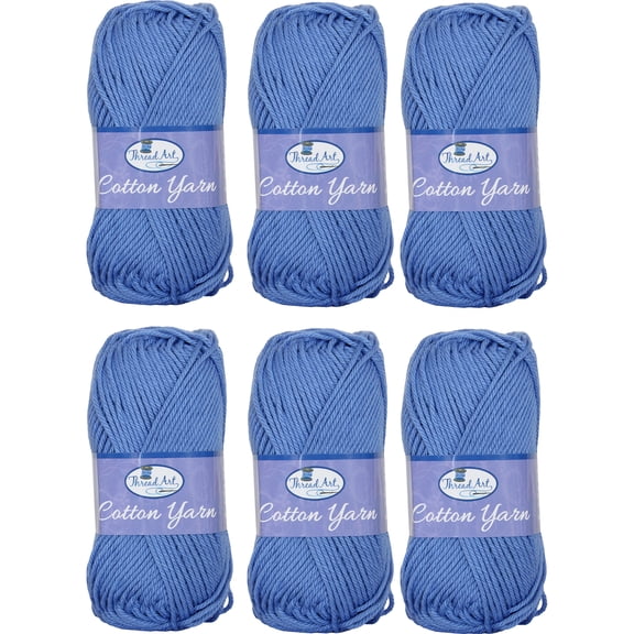 6 Pack Threadart 100% Pure Cotton Crochet Yarn | 50 gram Skeins | Worsted Medium #4 Yarn | 85 yds per Skein | 30 Colors Available | Periwinkle #3548