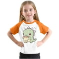 thumbnail image 5 of Virmaxy Toddler Boys Girls Cute Dinosaur Print T-Shirt Unisex Kids Trendy Plunger Short Sleeve Blouses 2025 Summer Lightweight Loose Fit Crewneck Blouses Tops Orange-1 3 Years, 5 of 8