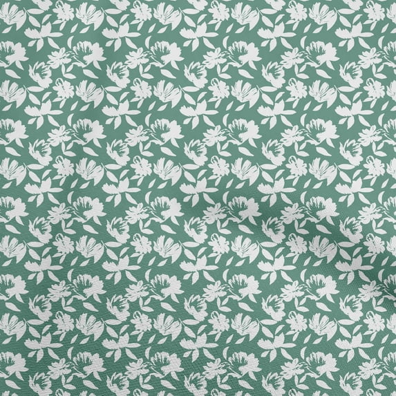 oneOone Cotton Jersey White & Green Fabric Floral Craft Projects Decor Fabric Printed By The Yard 58 Inch Wide