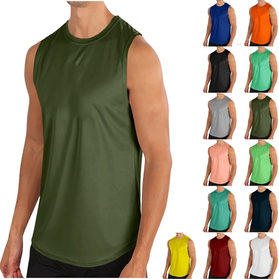 VtModv Fashionable Men's Solid Color Tight Fitting Casual Sleeveless Fitness Gym Muscle Shirts Running Vest Athletic Stretchy