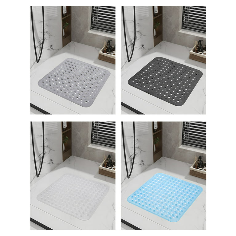 Vive Shower Mat Square Bath Mat with Drain Hole - Non Slip for Shower Stalls 22 inch x 22 inch - White