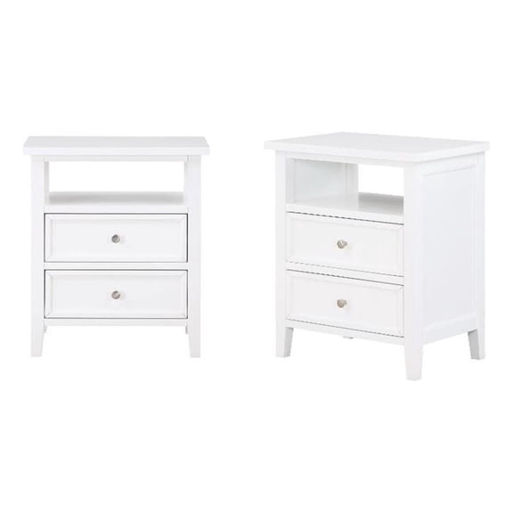 Comfort Pointe Walker 2-Drawer Wood Nightstand in White - Set of 2
