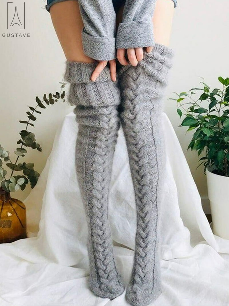 Gustave Women's Warm Size Wool Thigh High Stockings, Knee