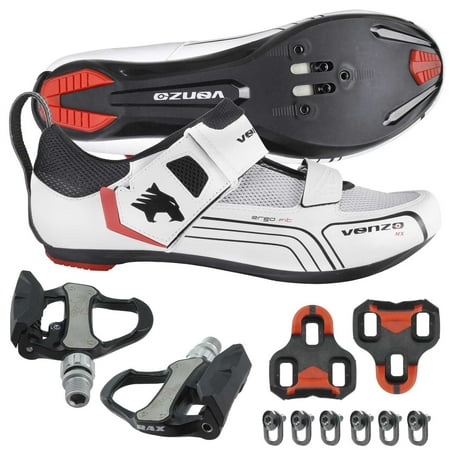 Venzo Cycling Bicycle Bike Triathlon Shoes with Pedals For Shimano SPD SL Look (Best Tri Bike Shoes)