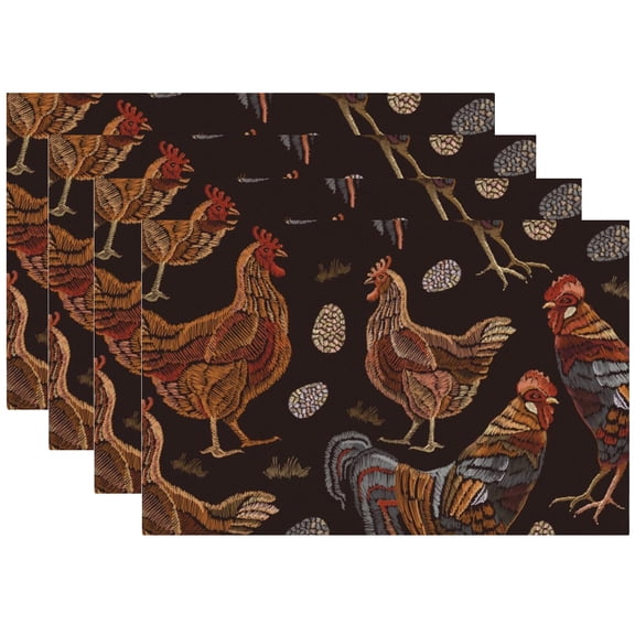 Vintage Rooster Placemats Set of 4, Rustic Rooster Easter Egg Pattern Rectangle Settings Decoration for Kitchen Home Dining Holiday 12X18inch