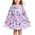 thumbnail image 2 of Wilark Girls Cotton Dress Long Sleeve Printed Casual Cute Fall A Line Dress Purple 4 T, 2 of 9