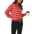 thumbnail image 4 of INSPIRE CHIC Chandail Polo à Rayures pour Femme Automne Hiver Col en V à Blocs de Couleur Manches Longues Tricoté Décontracté Hauts S Rouge, 4 of 6