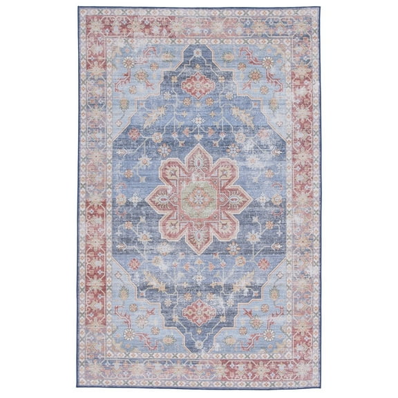 SAFAVIEH Tucson Salem Traditional Machine Washable Area Rug, 5' x 8', Blue/Rust