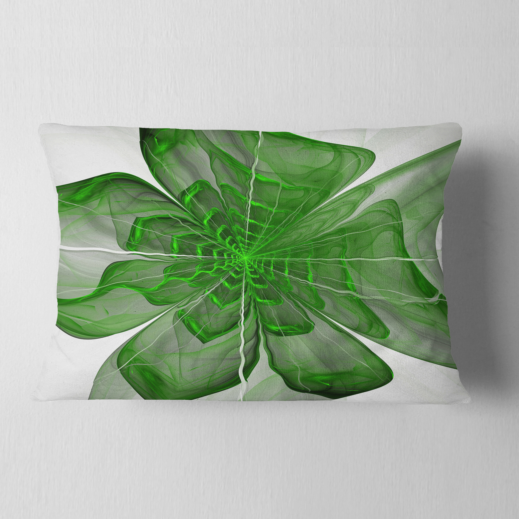 Designart Symmetrical Green Digital Fractal Flower - Floral Throw Pillow - 12x20