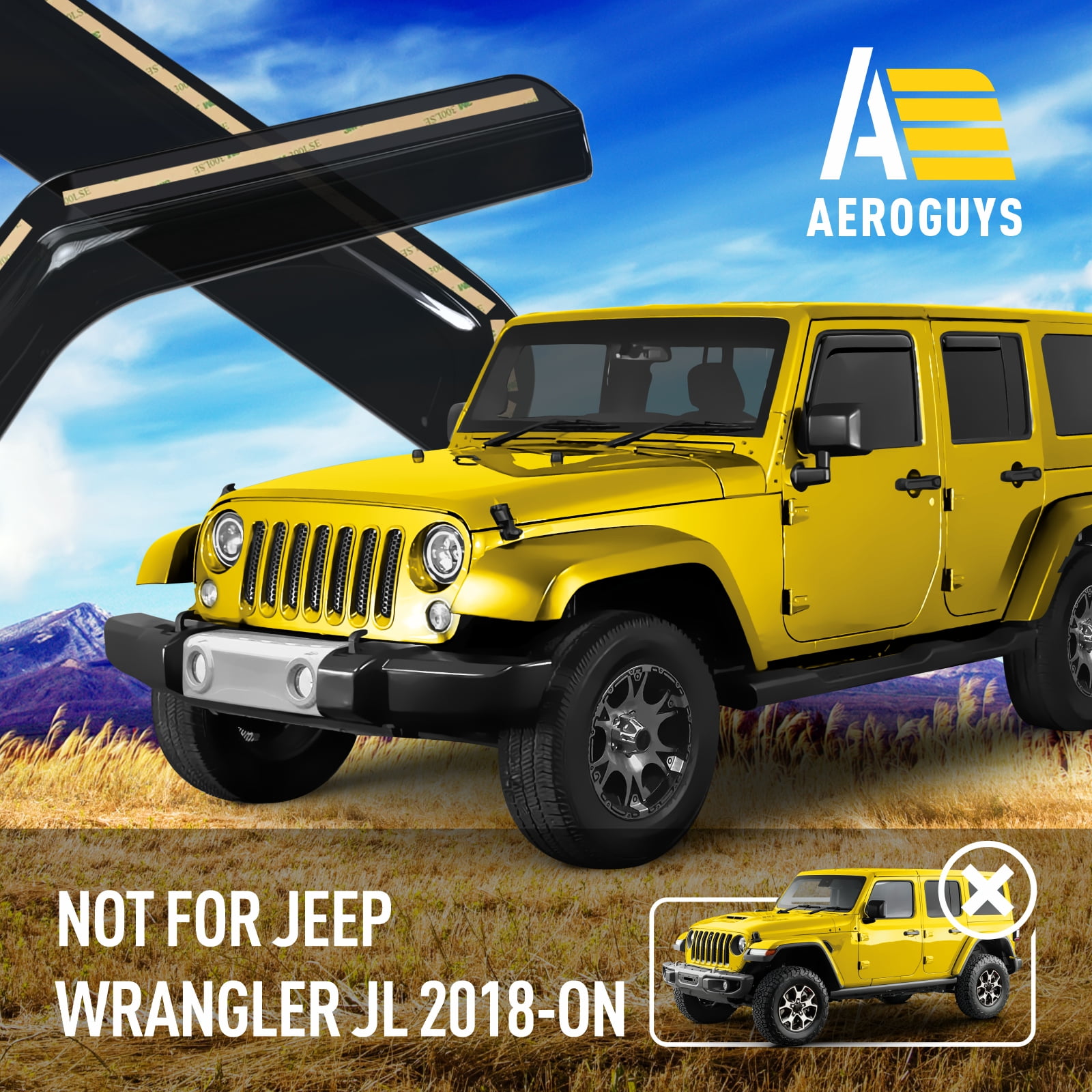 AEROGUYS in-Channel Window Deflectors Extra Durable Window Visors Rain Guards Fit for Jeep Wrangler JK 2007-2018, Sun Visors, Wind Vent Visors, Car Accessories- 4pcs. AG0263