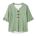 thumbnail image 6 of LEKWK 3/4 Length Sleeve Womens Tops V Neck Button Ruffle Cuff Striped Casual Shirts Lightweight Loose Fit Comfy Summer Tops Fashion Beach Vacation Outfits, 6 of 6