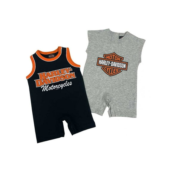 Harley-Davidson Baby Boys' 2-Piece Infant Sleeveless Rompers Black/Gray (12/18M), Harley Davidson
