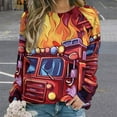 thumbnail image 2 of Fire Engine Car Truck Women's Floral Printed Sweatshirt Long Sleeve Crewneck Casual Loose Vintage Graphic Pullover Tops, 2 of 7