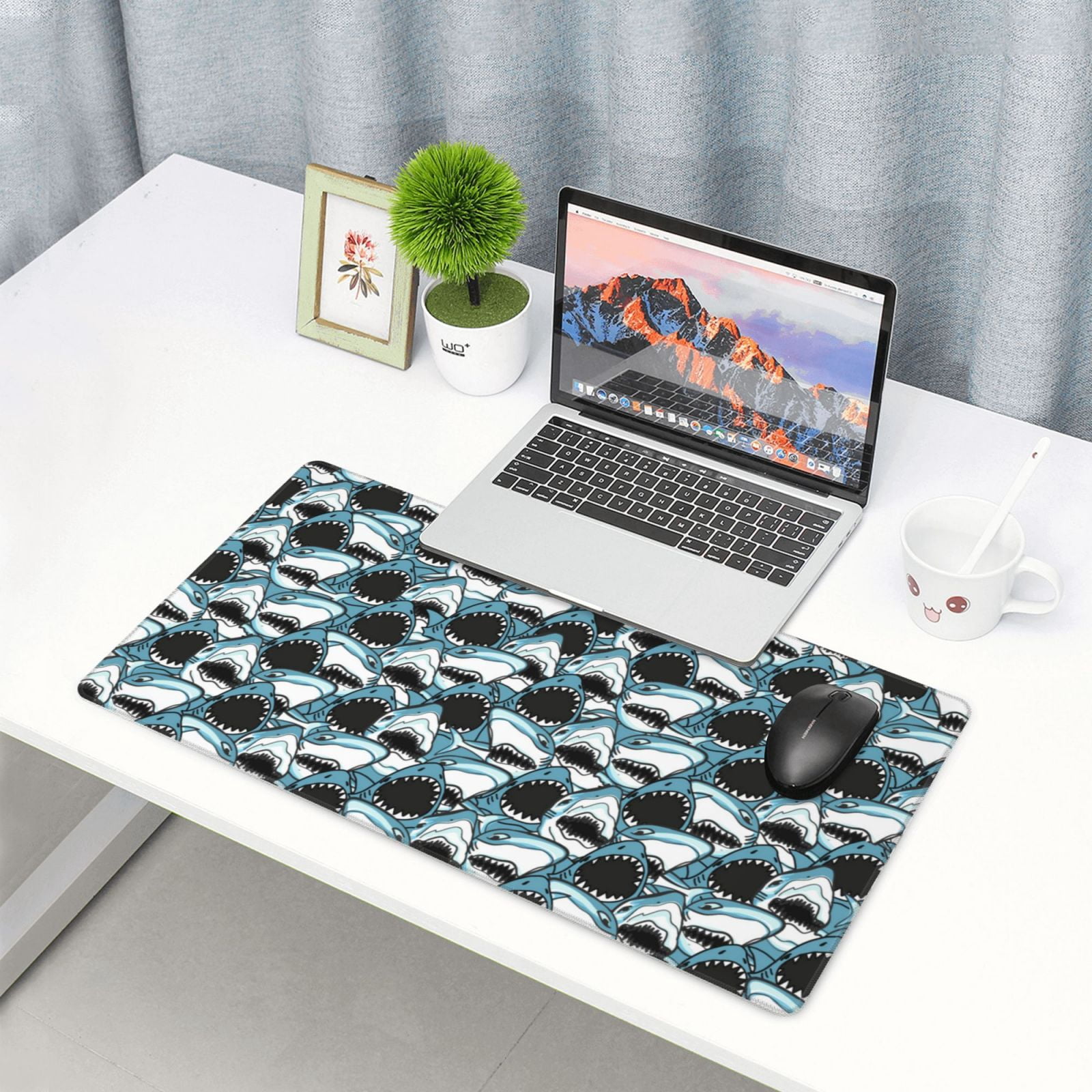 Kdxio Angry Shark Print Large Gaming Mouse Pad,Non-Slip Base,Water Resist Keyboard Pad for Gamer,Office & Home,29.5 x 15.8 in