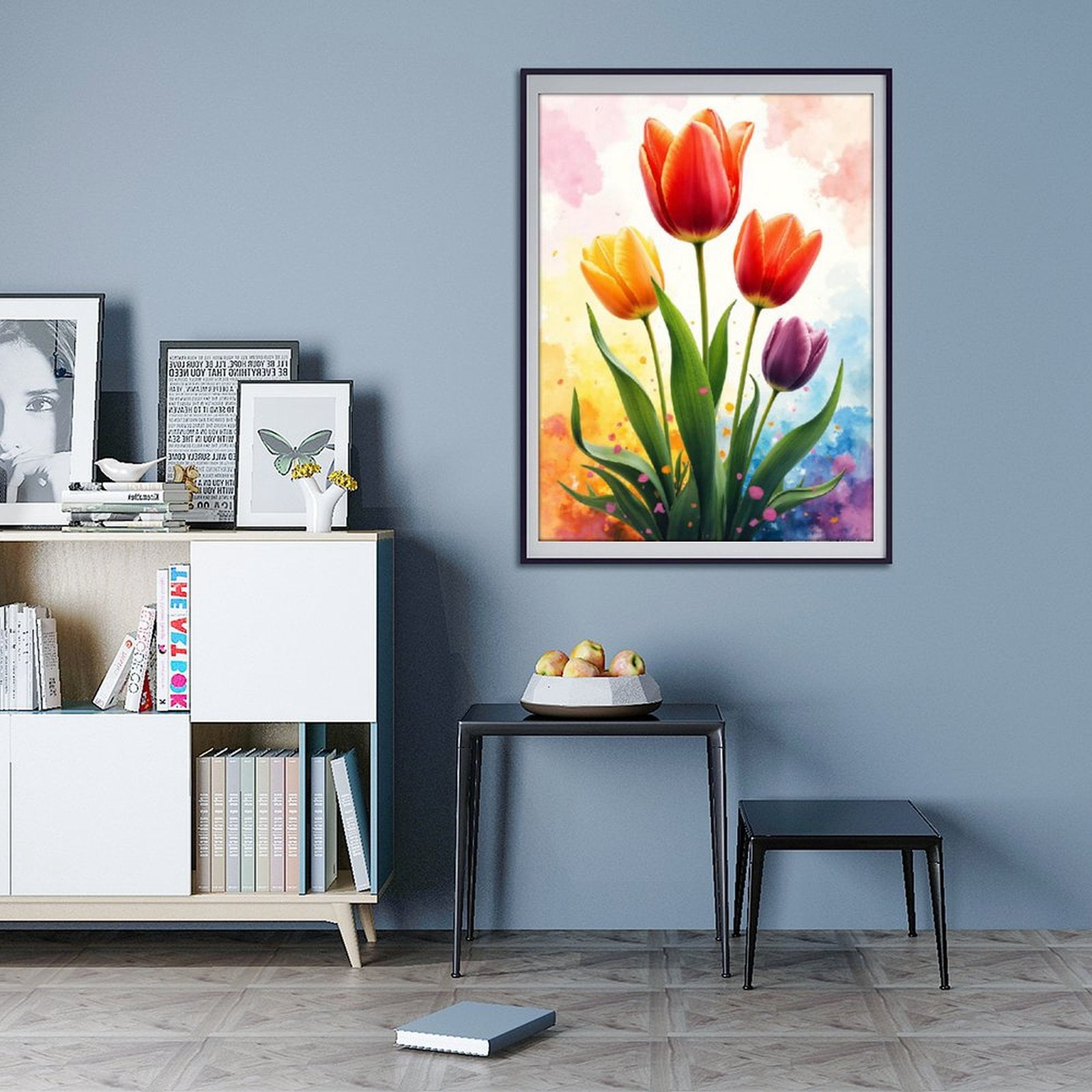 Diamond Art Kit for Adults, Colorful Tulip Bouquet Art Print Diamond Painting for Adults Beginners, 5D DIY Diamond Art Painting Kits, Colorful Diamond Painting Craft for Home Decor 12x16