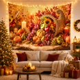 thumbnail image 3 of Cornucopia with Gourds, Grapes and Candles, Cozy Digital Art for Nature Lovers, Harvest Home Decor, Thanksgiving Hostess Gift, Tapestry Wall Hanging for Dining Room and Den, 3 of 7
